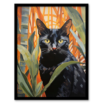 Botanical Black Cat Lovers Portrait Wall Art Print, 5 of 6