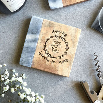 Personalised Anniversary Marble And Wood Coaster, 3 of 9