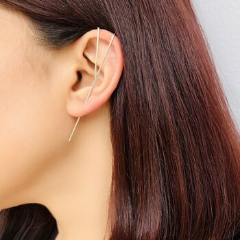 Black Oxidised Silver Split Bar Ear Cuff Earrings, 2 of 7