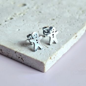 Gingerbread Man Festive Stud Earrings Gold Or Silver Tone, 5 of 6