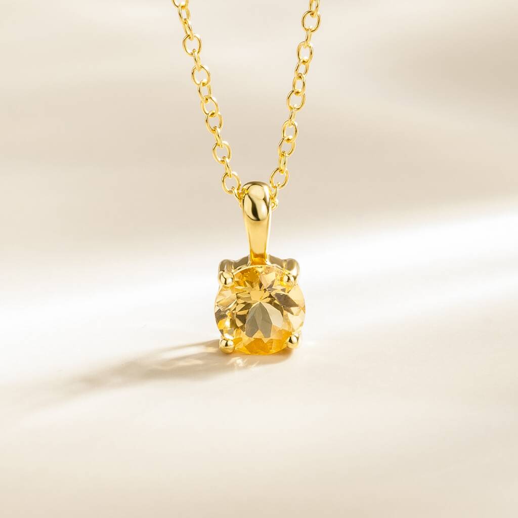 Citrine Solitaire Pendant Necklace In Sterling Silver And Gold, 1 of 11