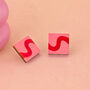 Red And Pink Square Stud Wiggle Earrings, thumbnail 1 of 4
