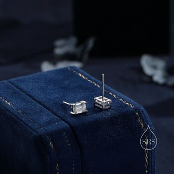 Sterling Silver 0.Eight Ct Emerald Cut Moissanite Diamond Stud Earrings, 6 of 11