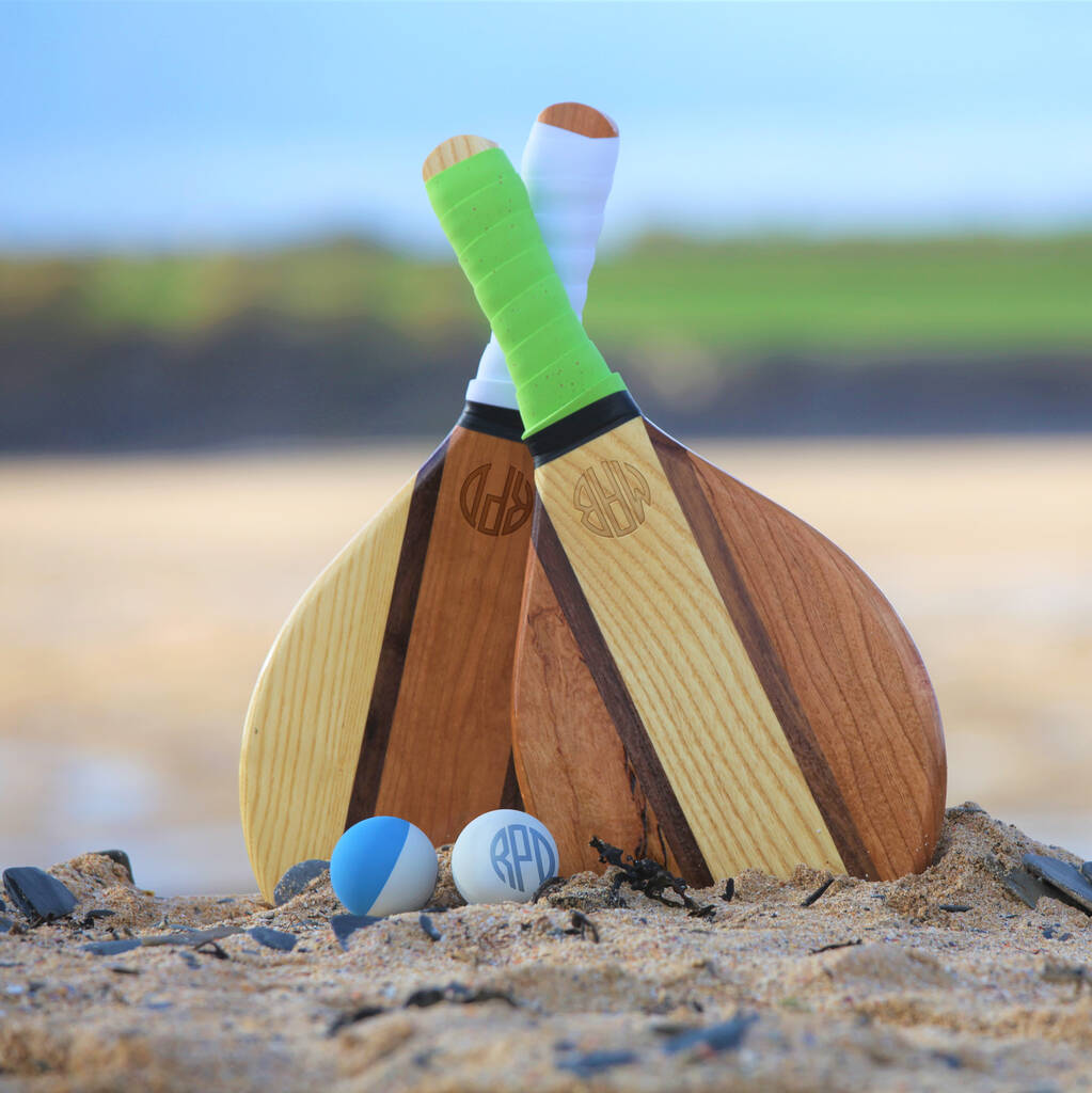 'The Holkham' Personalised Wooden Beach Bat Set, 1 of 8