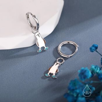 Sterling Silver Blue Footed Boobie Huggie Hoop Earrings, 6 of 11