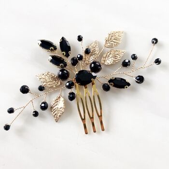 Black Crystal And Gold Leaf Hair Comb, 6 of 6