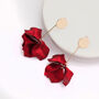 Dark Red Hand Painted Rose Flower Petal Drop Earrings, thumbnail 2 of 3