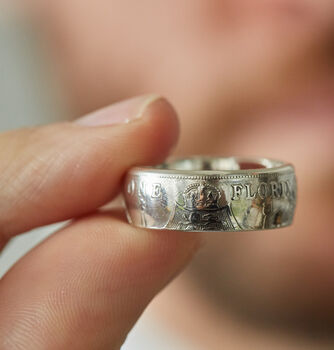 British Florin/Two Shilling Sterling Silver Coin Ring, 2 of 12