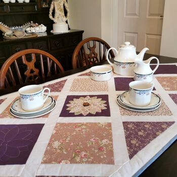 Large Table Runner, Purple Gold And Taupe, Ditsy Floral, 8 of 8