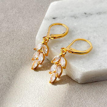 Vintage Style Crystal Leaf Drop Earrings, 3 of 6