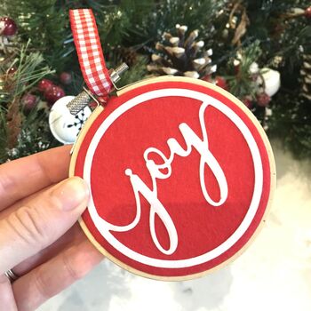 Set Of Three Embroidery Hoop Christmas Tree Decorations, 2 of 7