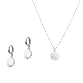 Baroque Flat Pearl Pendant Necklace Earring Sterling, 8 of 8