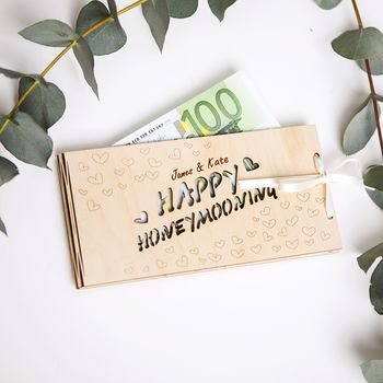 Personalised Honeymoon Wooden Money Gift Envelopes, 3 of 7