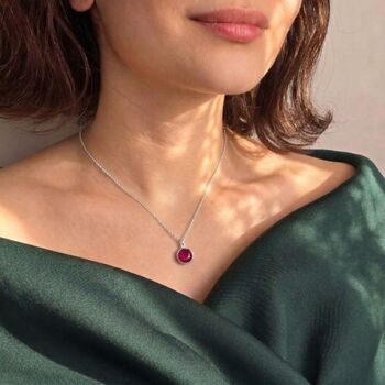 925 Sterling Silver Round Ruby July Necklace, 3 of 5