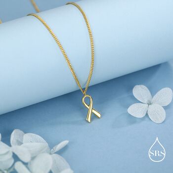 Sterling Silver Awareness Ribbon Necklace, 6 of 12