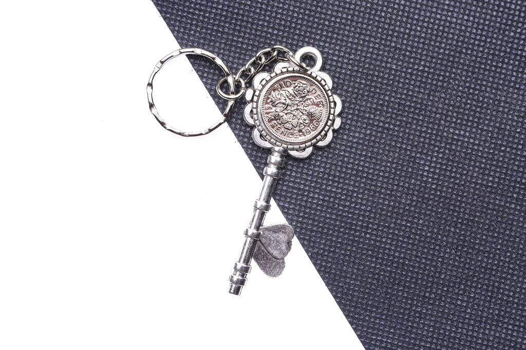 1966 60th Birthday Two Hearts Sixpence Keyring, 1 of 2