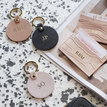 Personalised Saffiano Leather Circle Keyring, 3 of 5