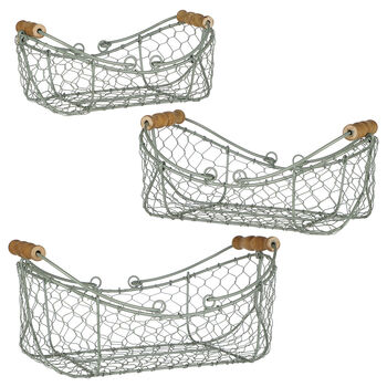 Three Green Wire Garden Trug Baskets, 2 of 6