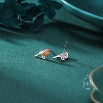 Sterling Silver Crystal Robin Bird Stud Earrings, 8 of 12