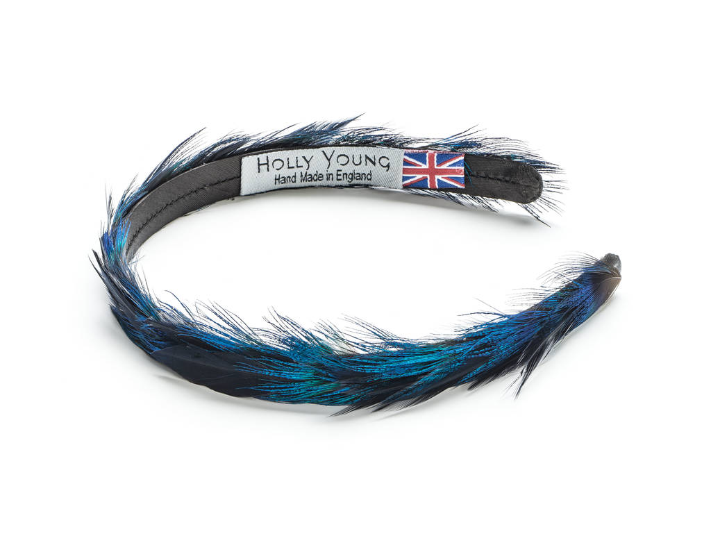 blue feather hair band
