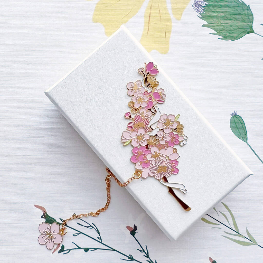 Cherry Blossom Enamelled Bookmark Engraved With Initial, 1 of 7