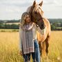 Equestrian Snaffle Bit Print Scarf | Grey And Pink, thumbnail 8 of 12