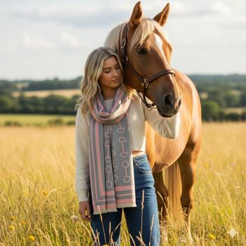 Equestrian Snaffle Bit Print Scarf | Grey And Pink, 8 of 12