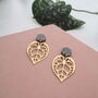 Gold Plated Leaf Anthurium Drop Earrings, thumbnail 1 of 7