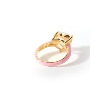 Gold Plated Cz Heart Pink Enamel Ring, 4 of 5