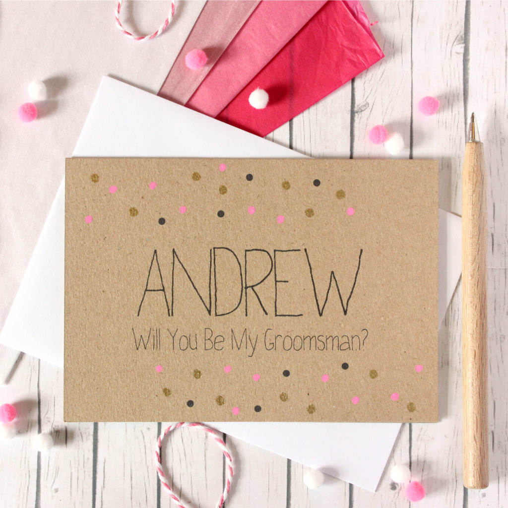 Personalised 'Be My Groomsman' Gold Dots Wedding Card, 1 of 4