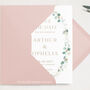 Save The Date Cards With Green And Gold Leaf, thumbnail 3 of 6