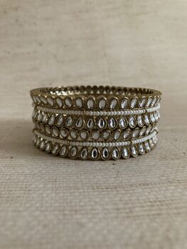 Indian Gold Plated Kundan Antique Bangles Two.Eight, 4 of 8