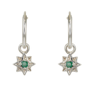 Guiding North Star Emerald Mini Hoops Gold Plated, 3 of 6