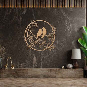 Birds On Branch Round Wooden Home Room Wall Art, 8 of 10