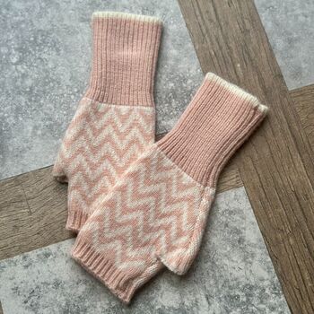 Personalised Fingerless Pink Herringbone Gloves, 2 of 3