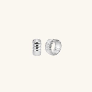 Ribbed Huggie Earrings Silver, 2 of 3