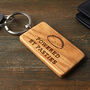 Cornish Gifts 'Powered By Pasties' Rectangular Oak Keyring, thumbnail 1 of 4