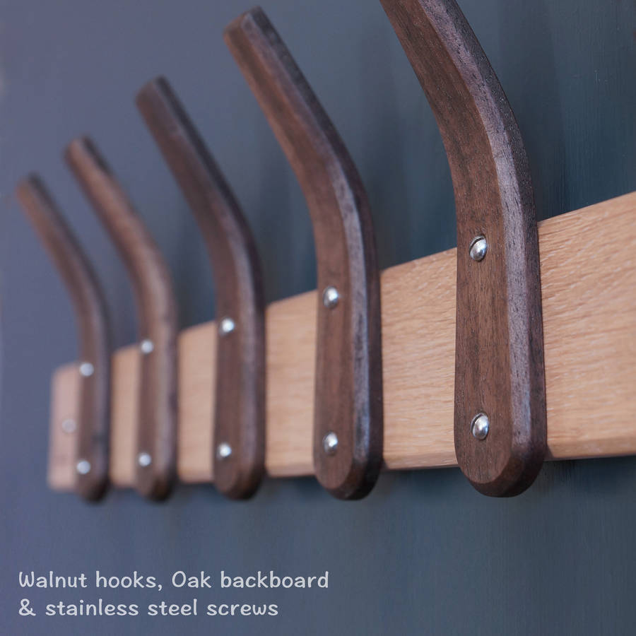 curved wooden coat hooks and backboard by layertree ...