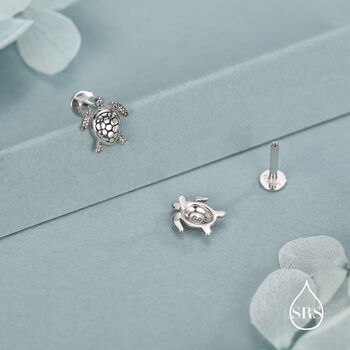 Turtle 16 G Flat Back Stud Earrings In Sterling Silver, 6 of 10