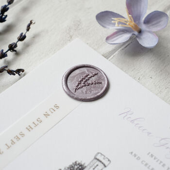 Lilac Wedding Invitation With Lavender Wax Seal, 2 of 11