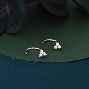 Sterling Silver Three Cz Trinity Threader Hoop Earrings, 6 of 11