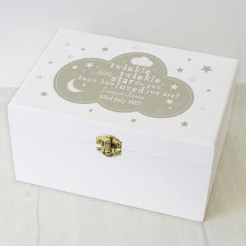 Personalised Twinkle Twinkle White Wooden Keepsake Box – Gift For Christening Or New Baby, 3 of 4
