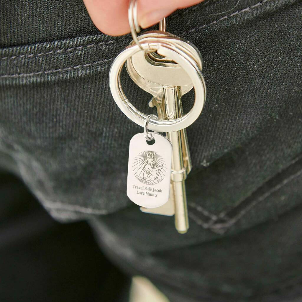 Image of Skinny Dog Tag Saint Christopher Personalised Keyring