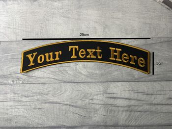 Large 29cm Top Arched Rocker One Line Personalised Text Embroidered Fabric Iron On Patch, 2 of 6