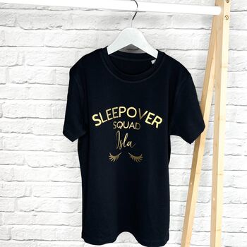 Personalised Sleepover Squad Black And Gold T Shirts, 4 of 5