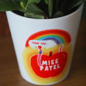 Personalised Apple, Worm And Rainbow Plant Pot: Thank You Teacher Gift, 2 of 4