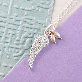 Angel Wing Sterling Silver Pearl Necklace, 3 of 7