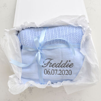 Personalised Blue Cellular Baby Blanket, 7 of 9