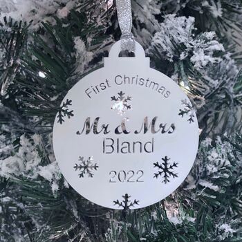 Mr And Mrs Personalised First Christmas Bauble, 4 of 10