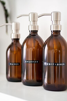 Amber Bottle With Silver Metal Pump And Stamped Label, 3 of 6
